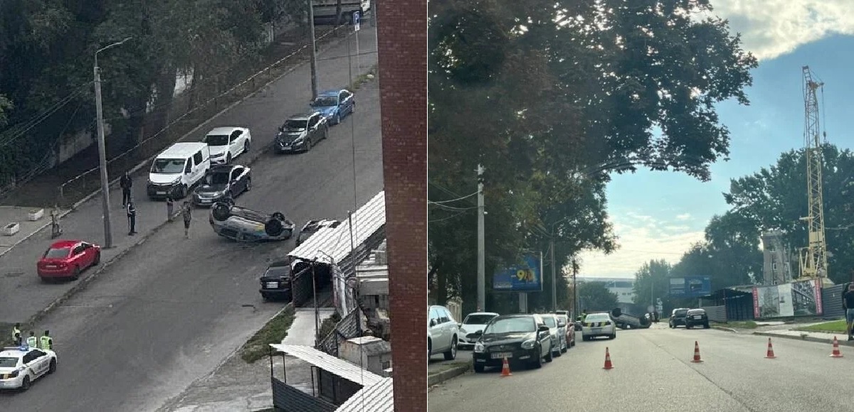 У центрі Дніпра перекинувся на дах автомобіль таксі “Уклон”