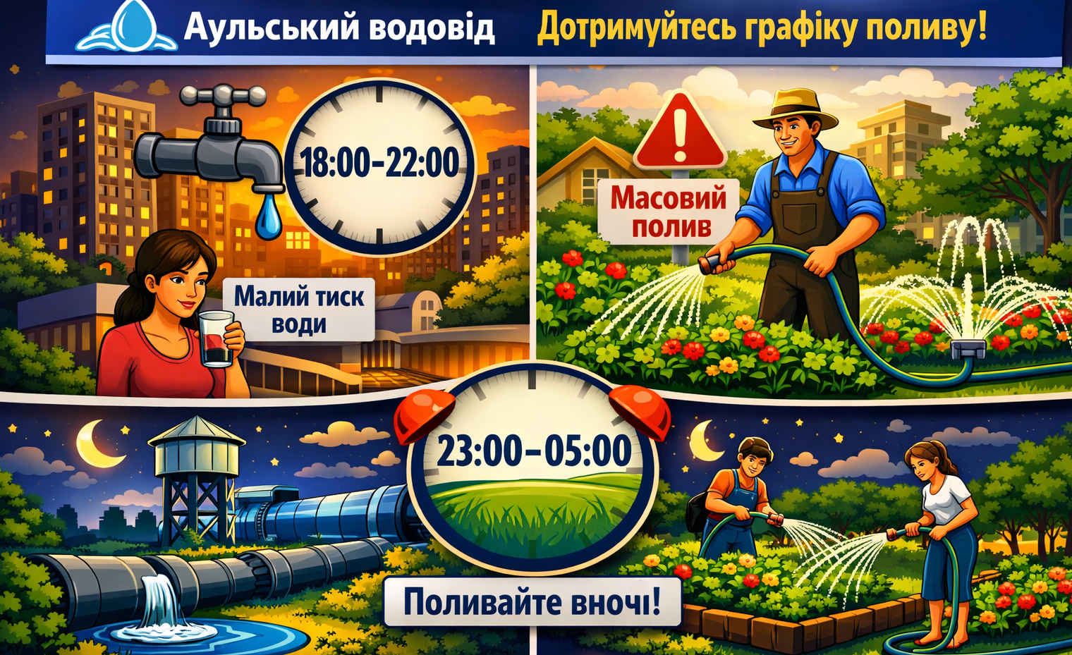 «Аульський водовід» закликає мешканців приватного сектору дотримуватися графіку поливу, щоб не створювати проблем іншим жителям